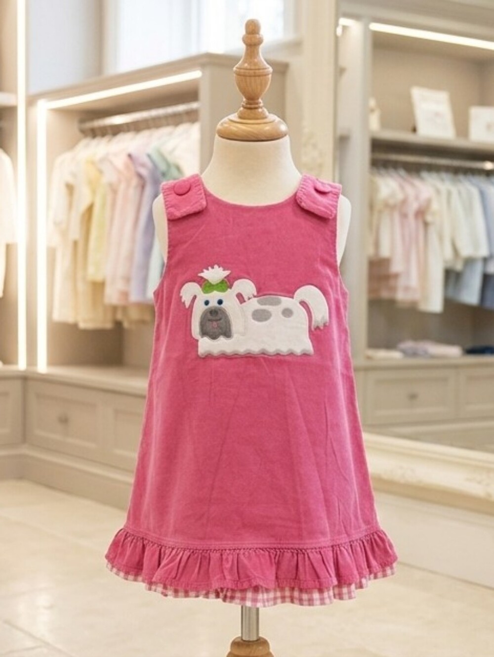 Mulberry Pink Kids Dress with Puppy Applique Sz 18m